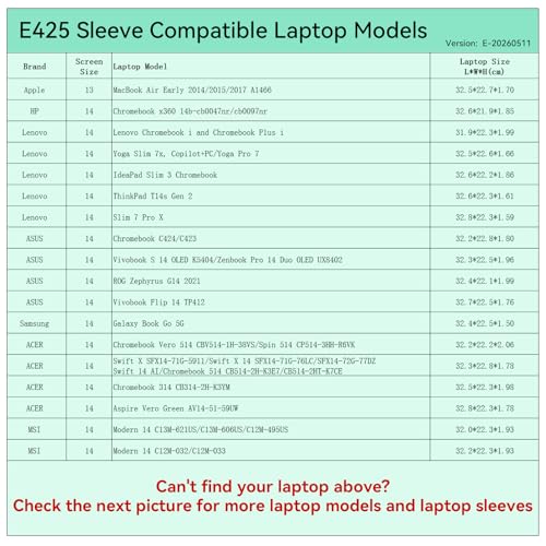 Image of Smatree Elite Laptop Sleeve for 14 inch Apple MacBook Air Early, HP Chromebook, Lenovo Yoga Slim /Chromebook /ThinkPad /IdeaPad, ASUS Zenbook /Vivobook, Samsung, Protective Laptop Case with Pocket(E425)