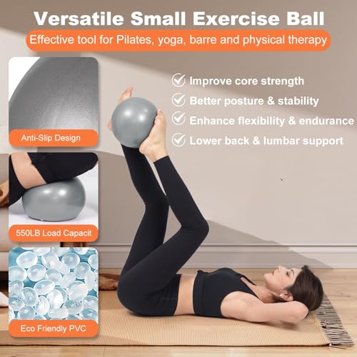 QYJinlida Pilates Ring, Pilates Ring Circle and Ball Set, 12 Inch Magic Circle Pilates Ring,9 Inch Small Exercise Ball,Resistance Bands Set, Home Pilates Equipment for Women(Grey) - Image 6