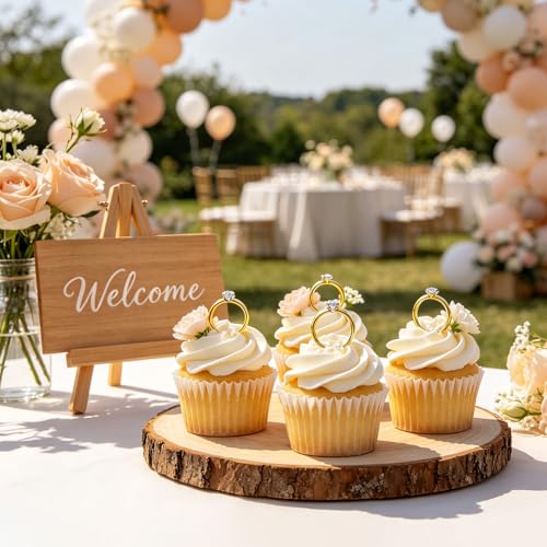 Image of Whaline 36 Packs Diamond Engagement Rings Bridal Shower Rings for Wedding Table Decorations, Party Supply, Favor Accents, Cupcake Toppers