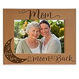 KATE POSH - Mom I Love You to The Moon and Back Engraved Natural Wood Picture Frame, Best Mom Ever,...