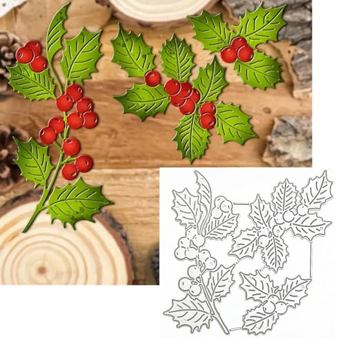 Christmas Metal Die Cuts Christmas Flower Leaves Holly Berry Leaf Festival Cutting Dies Cut Stencils for DIY Photo Decorative Embossing Paper Dies for Scrapbooking Card Making