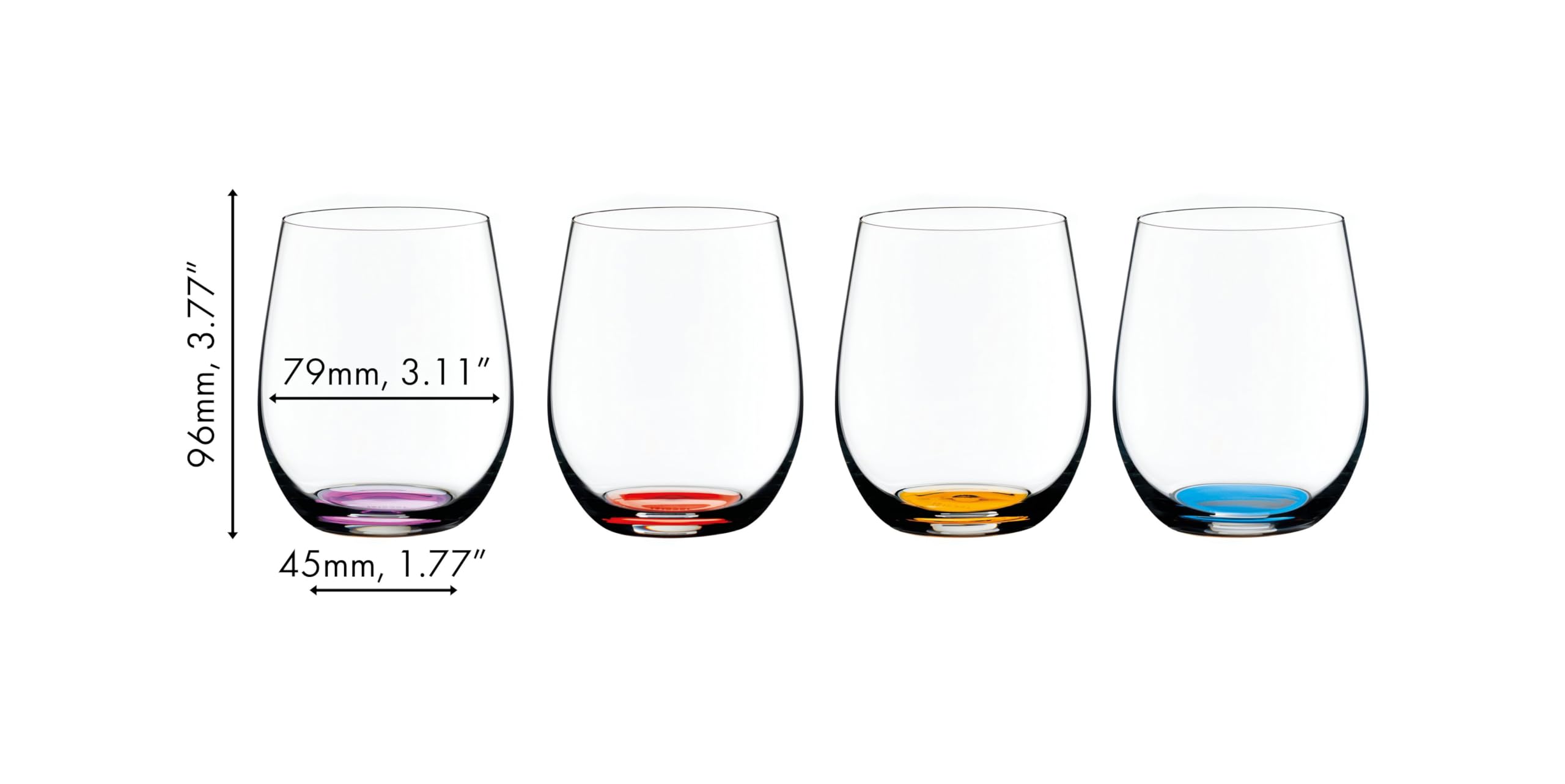 RIEDEL The O Wine Tumbler Happy O Vol. 2 - Azurblau, Violett, Zinnoberrot, Orange - 4er Set, Trinkglas, Kristallglas, Spülmaschinenfest - 5414/88
