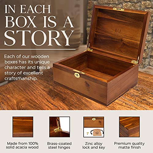 Wooden Storage Box With Hinged Lid And Locking Key - Large Premium Acacia Keepsake Chest With Matte Finish - Store Jewelry, Toys, And Keepsakes In A Beautiful Decorative Crate - 11 X 8.5 X 5 Inches #TOP1