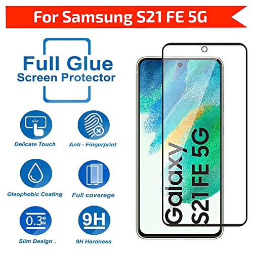 Image of Screen Protector for Samsung Galaxy S21 FE 5G (Black) Tempered Glass Edge-to-Edge 6D Screen Guard With Installation Kit