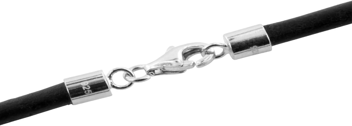genuine leather cord necklace black 2mm with 925 sterling silver lobster clasp - Image 4