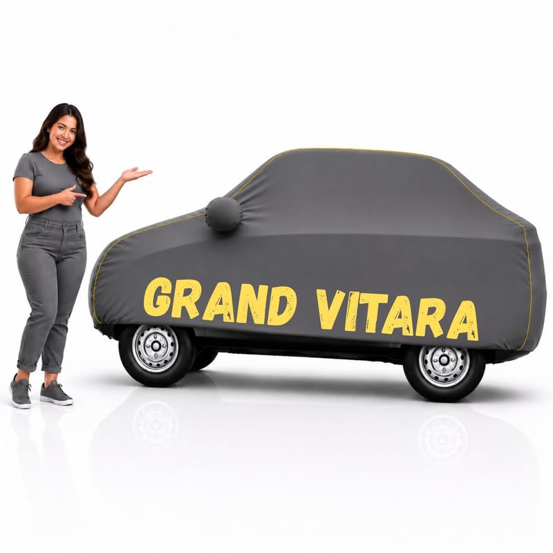 Image of Long-Life 100% Waterproof Grand Vitara Car Body Cover for Dust & Rain, Compatible with All Models of Grand Vitara Car Cover, Comes with Bird Droppings, Scratch, UV and Paint Protection - Grey