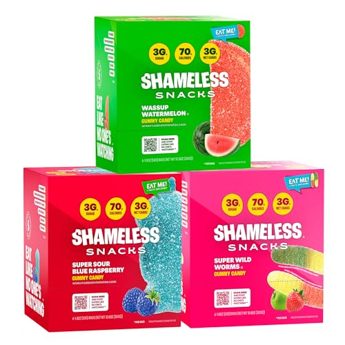 Shameless Low Carb Keto Gummy Bundle - Watermelon, Blue Raspberry & Super Wild Worms Gluten Free Candy image 3
