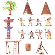 FUNSHOWCASE Native American Indians Figures Plastic Toys Pack of 15 for Sandbox Aquarium Terrariums Miniature Fairy Gardens Doll House Cake Topper Children Resin Decoration #3917