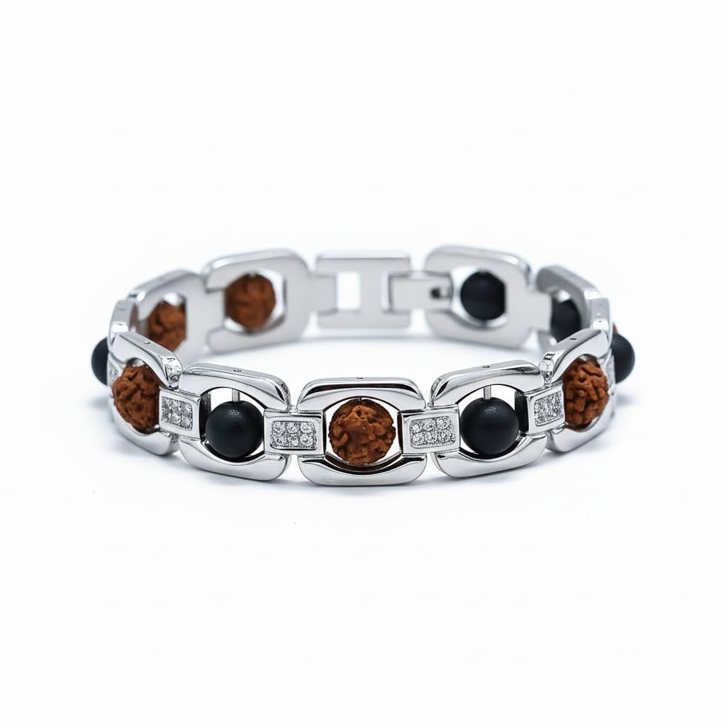 Silver Essential Karungali Bracelet for Men | Spiritual karungali Wood for Puja, Meditation Bracelet | Certificate of Authenticity