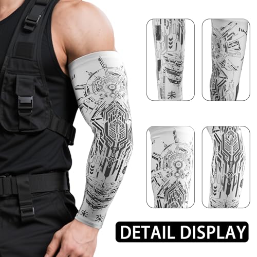 Punk Arm Sleeves for Men, UV Protection Cooling Techwear for Outdoor Activities White3