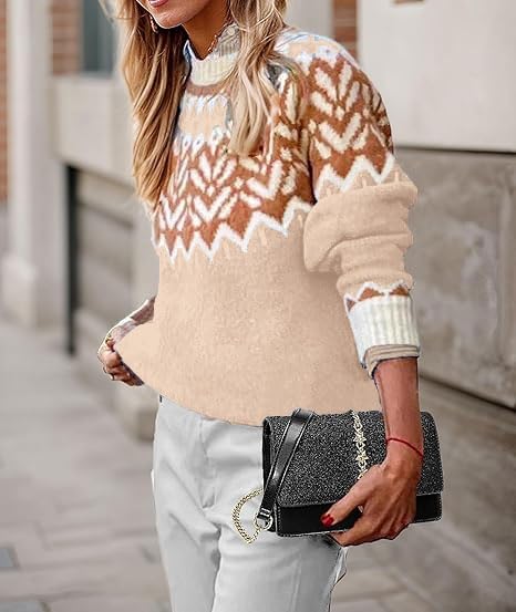 Image of EARKOHA Womens Fair Isle Sweater Vintage Kint Fall Winter Outfits