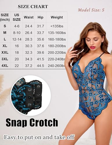 Image of Avidlove Sexy Lingerie for Women Deep V Teddy Sheer Lace Bodysuit Snap Crotch One Piece Babydoll