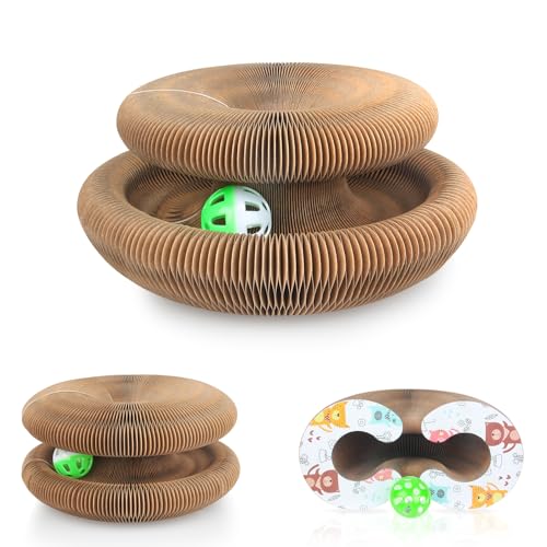 Magic Organ Tiragraffi per gatti | 2 in 1 pieghevole con campanella | Giocattolo interattivo e casetta di cartone per gatti domestici (Taglia standard - Bianco)