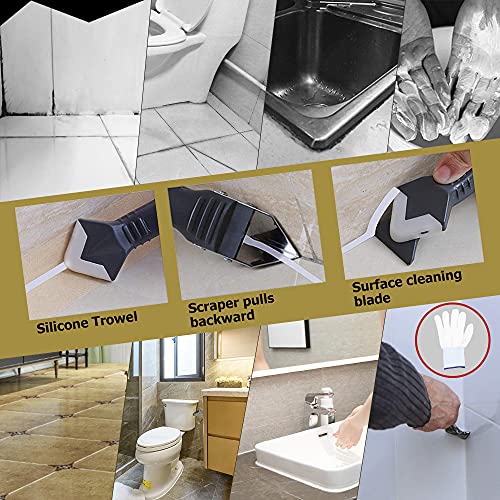 3 In 1 Caulking Tool Kit, Caulk Removal Tool Sets With Stainless Steel Head Scraper, 5 Replaceable Silicone Pads, Sealant Finishing Tool For Kitchen Bathroom Window And Sink Joint #TOP1