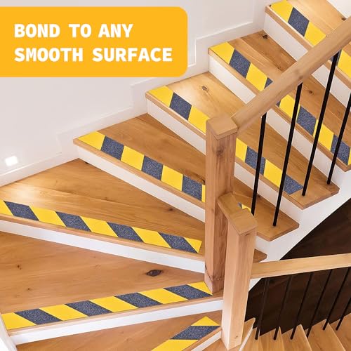 Duccinp Schwarz-Gelb Antirutsch Klebeband Streifen mit Selbstklebend, 5 cm x 10 m Treppe Stufen Band Kleber Rutschfest Klebeband, Hohe Traktion Pad für Bodenbelag innen- und Außenbereich