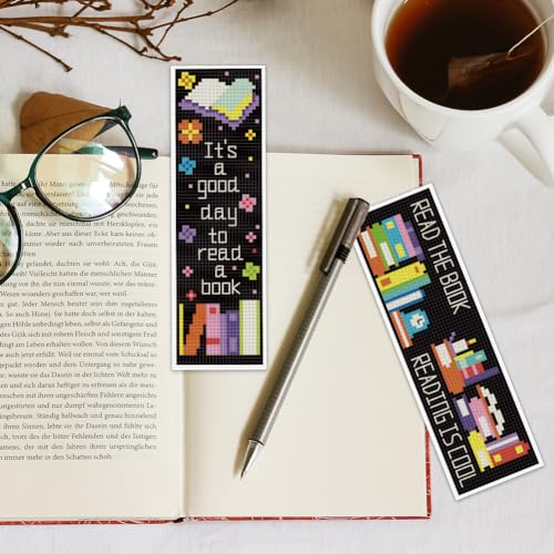 Image of INFUNLY 6PCS Book Theme Cross Stitch Bookmark Kits 8''x2.4'' Study Bookmark Making Kit Good Book DIY Stamped Embroidery Bookmarks for Beginners with Instruction for Book Lovers Reader Writers Gift