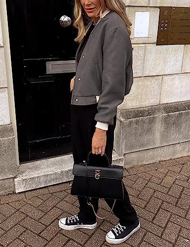 Women's Cropped Street Bomber Jacket long sleeve Button Down Crop Tops Coat4