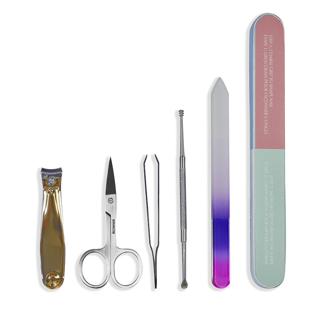 DISPA Spa Essentials Combo - Stainless Steel Nail Filer, Tweezer, Eyebrow Scissor, Nail Cutter, Ear Cleaner & Nail Buffer - Precision Tools for Grooming & Hygiene - COMBO-12 (WPPC)-image-29