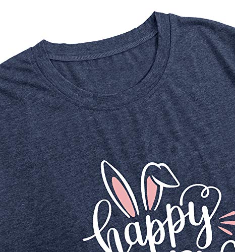 Image of Women Happy Easter T Shirt Bunny Rabbit Graphic T-Shirt Funny Letter Printed Shirts Short Sleeve Tops