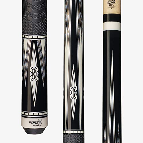 Players HXT92 Billiard Pool Cue Midnight Black Forearm and Butt with Modern White Sunburst Double Outline Diamonds, Kamui Black Tip, 20-Ounce, 12.75mm Kamui Tip