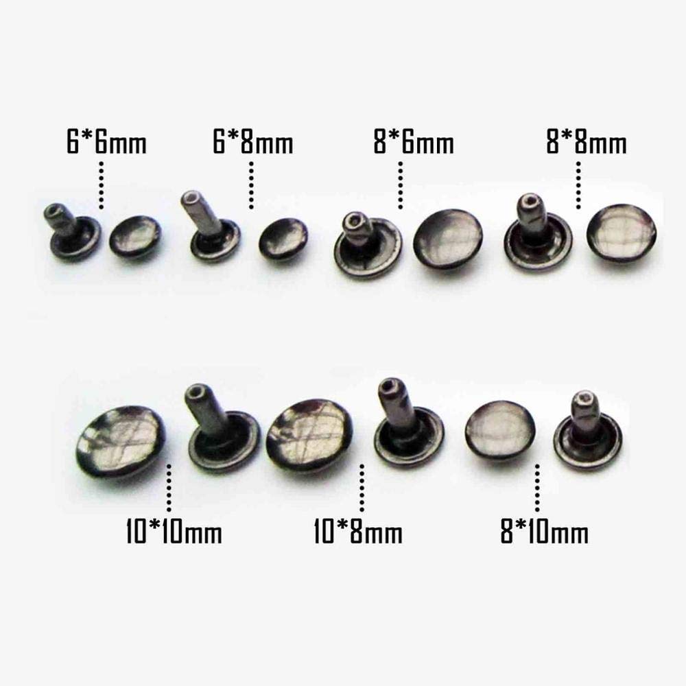 NO LOGO ZQYBH 50set Metal Double Cap Round Rapid Rivet Spike Stud Leather craft Belt Wallet Bag Clothes Decor DIY Repair Nail 4 color 8 size (Color : Gun black, Size : 8x10mm)