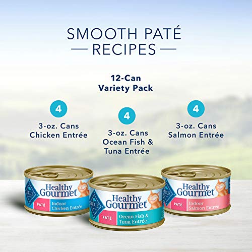 Blue Buffalo Healthy Gourmet Natural Adult Pate Wet Cat Food Variety Pack Chicken, Turkey & Chicken, Ocean Fish & Tuna 5.5-Oz Cans (12 Count- 4 Of Each Flavor) #TOP2