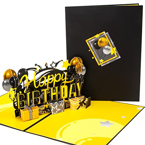 image for Ribbli Birthday Card 3D Black and Gold Pop up Happy Birthday Cards for