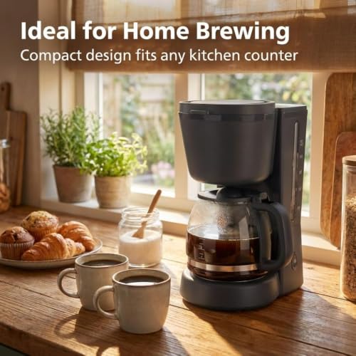 Image of Drumstone Drip Coffee Maker 1.2L - Brew Up to 10 Cups, Glass Carafe Coffee Machine with Auto Shut-Off & Keep Warm Function for Home-(𝐒𝐩𝐞𝐜𝐢𝐚𝐥 𝟏+𝟏 𝐘𝐞𝐚𝐫𝐬 𝐖𝐚𝐫𝐫𝐚𝐧𝐭𝐲)