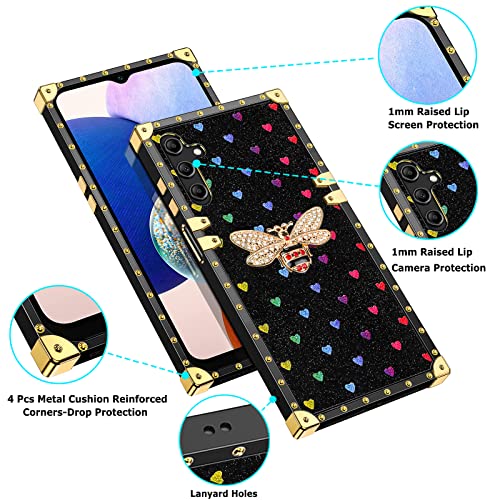 Jakpak Cartoon Case For Samsung Galaxy A14 Case With Kickstand Case For Girls Women Soft Tpu Luxury Cover With Lanyard Shockproof Protective Heavy Duty Case Compatible With Samsung Galaxy A14 5G Black #TOP1