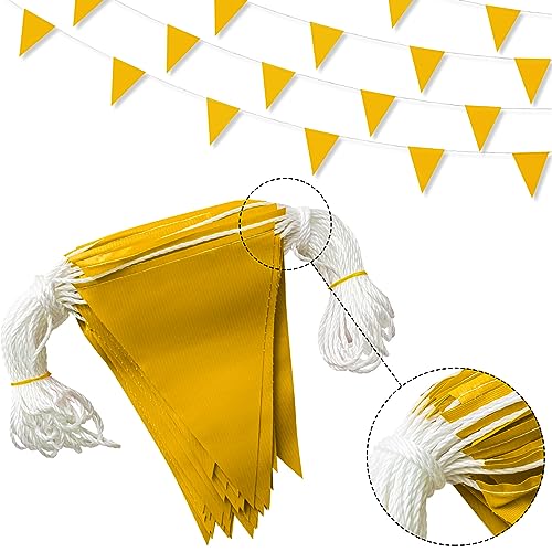 Preboun 197ft Pennant Banner Flags 9 x 12 Inch Safety Marking Flags Warn of Hazardous Areas Traffic Resistant Markers Warning Signs Rooftop Flagging for Construction Sites(9 x 12 Inch,Yellow)