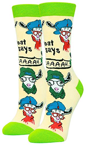 Goat Socks for Women, Novelty Cool Beige Cozy Animal Socks with Glasses Scarf Farm Gift Girls