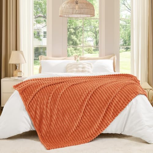 Image of BEDELITE 3D Ribbed Burt Orange Fall Throw Blanket for Couch, 50x70 Inch