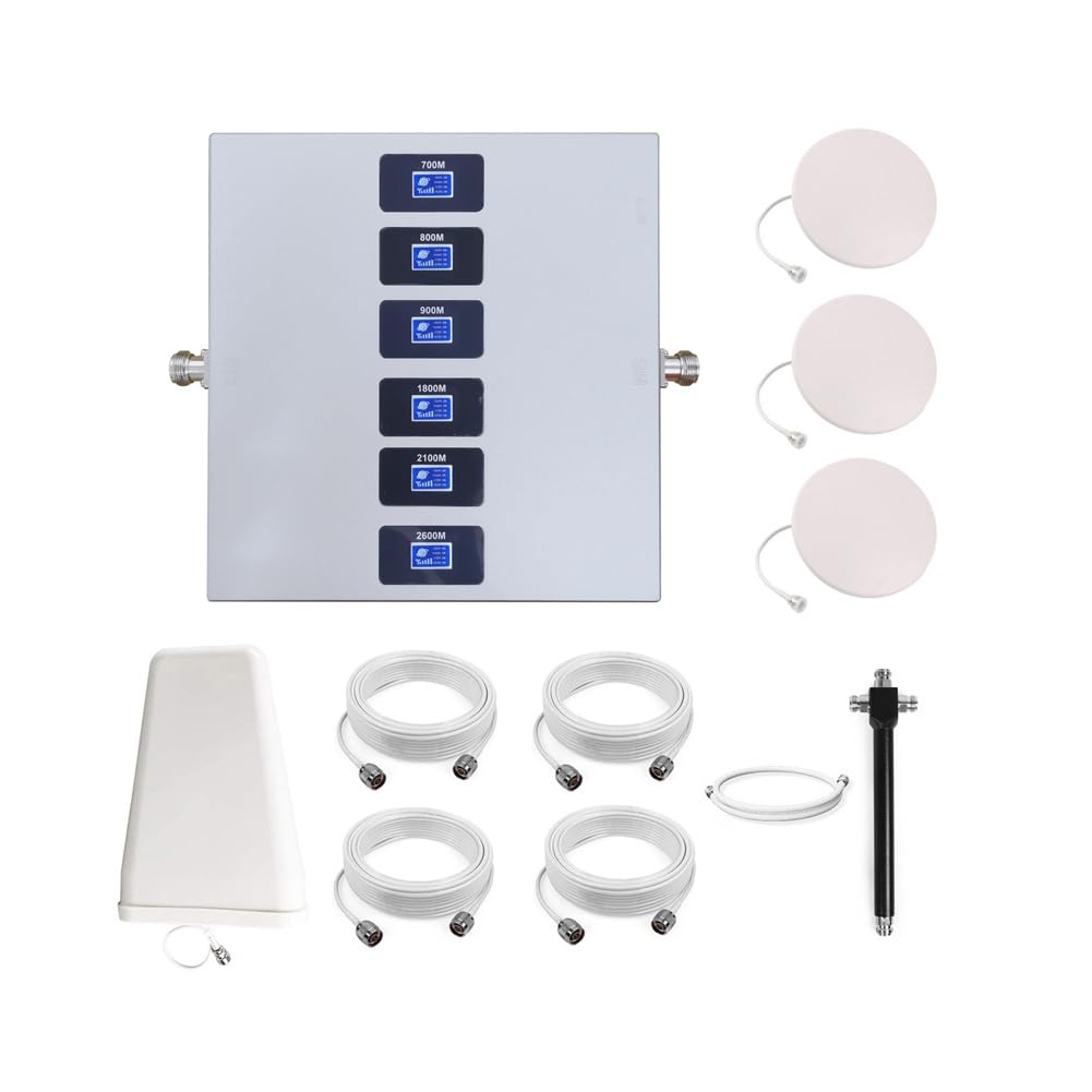 Ripetitore Segnale Cellulare 2G/3G/4G/5G, 6 Bande 700/800/900/1800/2100/2600MHz, Tre Antenne Interne