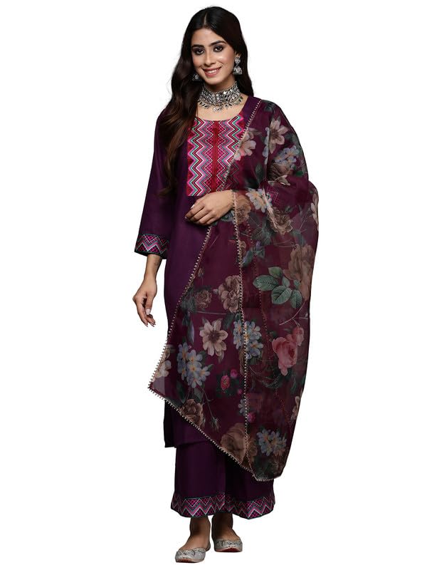 Image of INDO ERA Women's Cotton Yoke Design Kurta Pant With Dupatta