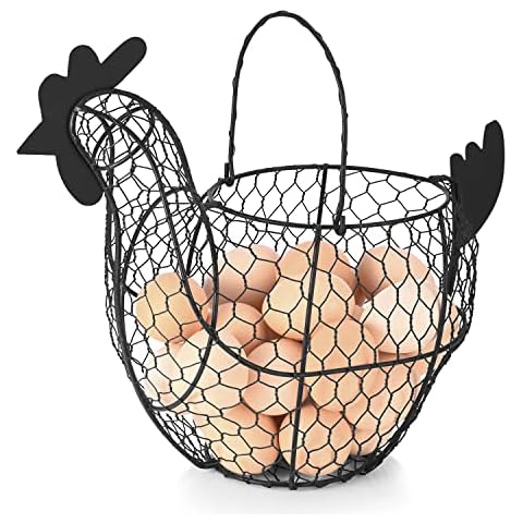 Flexzion Rustic Chicken Egg Basket with Handle Cover