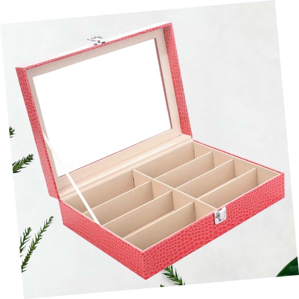 GALPADA 8 Slotów Wzór Ziarna Krokodyla Okulary Przeciwsłoneczne Schowek Na Okulary Skórzane Etui Na Okulary Gablota Do Przechowywania Organizer Do Przechowywania (rosy)