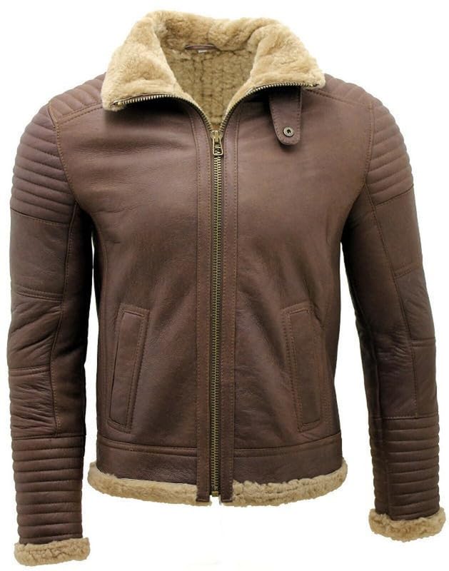 Image of B3 Bomber Real Leather Jacket- Real Shearling Flying Aviator Sheepskin Jacket For Men
