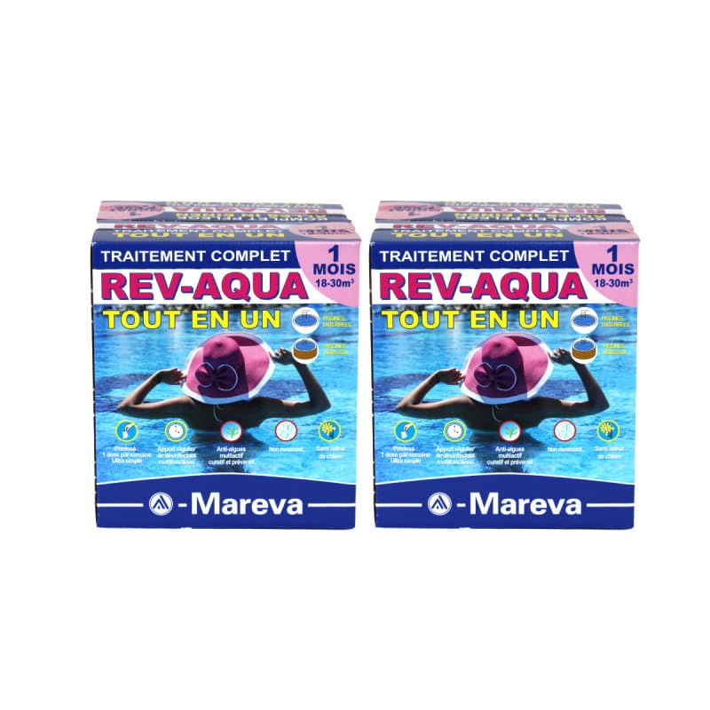 Set di 2 kit di trattamento completo Rev-Aqua MAREVA per piscine da 18 a 30 m3 - 2 mesi
