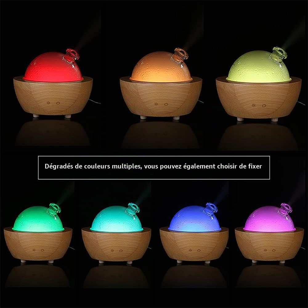 Diffuseur d'huiles essentielles d'aromathérapie en Verre, Base en Bois Naturel de 200 ML, humidificateur d'huiles essentielles à ultrasons, lumière LED Disponible en 7 Couleurs, Convient pour la