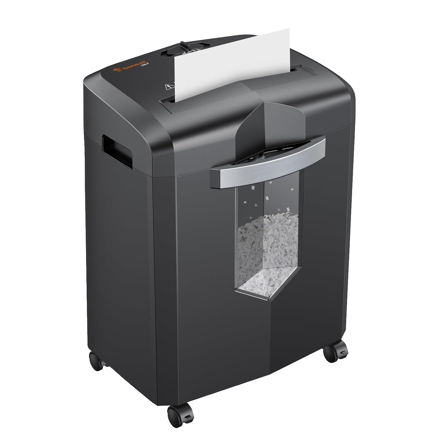 Bonsaii 12-Sheet P-4 Micro-Cut Shredder, 60-Min Continuous Use, Shreds Paper, Credit Cards &amp; CDs, 4.2-Gal Transparent Bin, Mobile Casters – Black