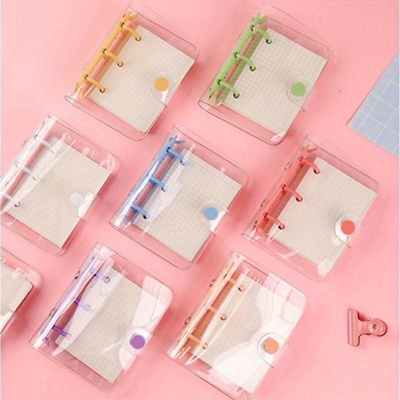 1PC Creative Cute Transparent 3 ring Mini Loose-leaf Hand Book Student Portable Notebook ring binder School Supplies (purple)