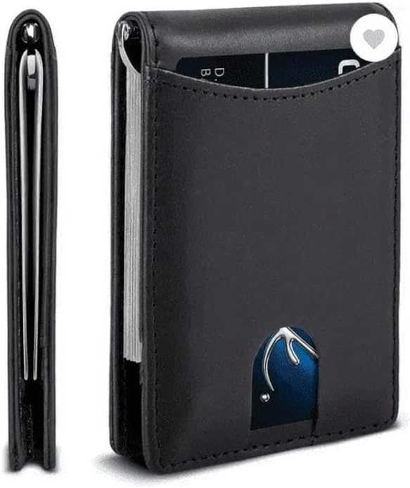 Da.Millora Leather Genuine Leather RFID Blocking Money Clip Wallet for Men, Slim Front Pocket Minimalist Bifold with Smart Pull Strap, 8 Card Slots & Photo ID – Black