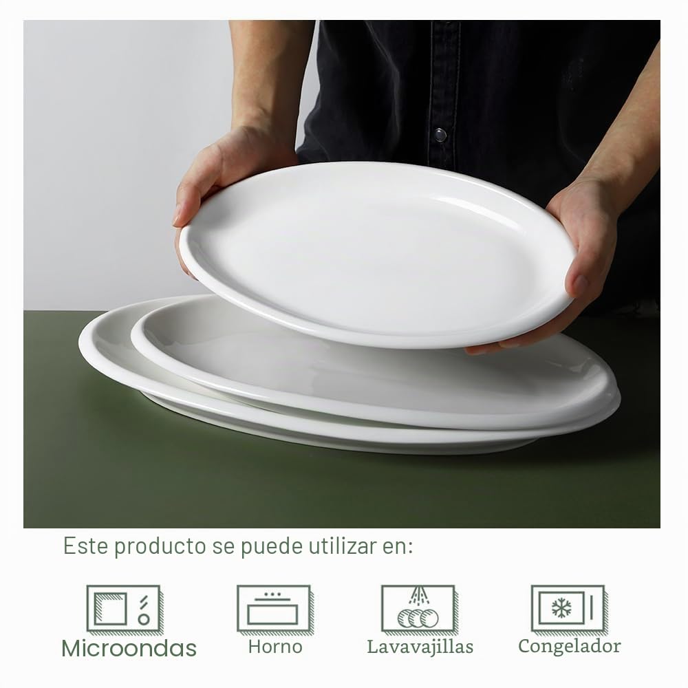 DOWAN Plato grande para servir, platos ovalados de 16 pulgadas, 14 pulgadas, 12 pulgadas, aptos para horno, platos blancos para servir decoración de bodas, plato de servir de cerámica para entretener