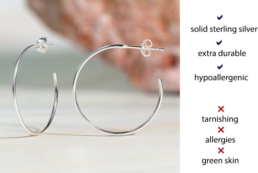 Hoops & Loops 925 Sterling Silver Open 1.5mm Thin Polished Round C-Hoop Earrings | Silver, Yellow, Rose Gold Flashed Sterling Silver 15mm 20mm 25mm 35mm 45mm - Image 3