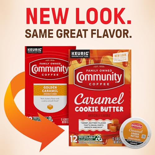 Image of Community Coffee Caramel Cookie Butter Flavored 72 Count, Medium Roast, Keurig K-Cup Coffee Pods, 12 Count (Pack of 6)