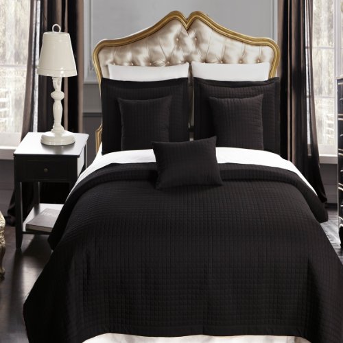 Royal Hotel Bedding Checkered Style Soft And Plush Coverlet, 3Pc Set Stitched Filled Bedspread, Extra Soft Bed Cover, Checkered Pattern Quilted Bed Quilt, Black, King #TOP1