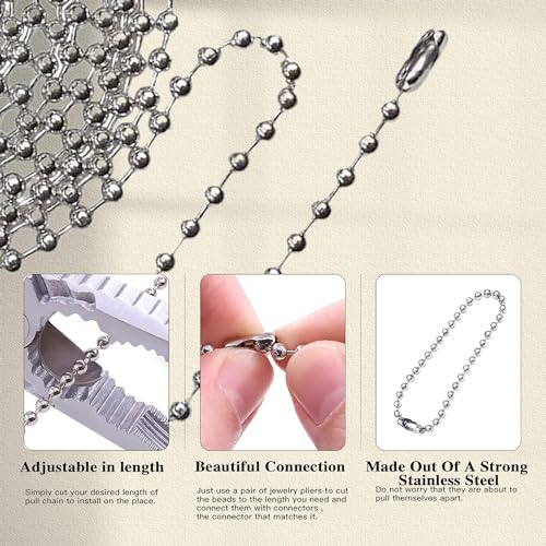 Image of HESSION Pull Chain Extension for Ceiling Fans and Light Fixture Ceiling Fan Pull Chain 137 Inch Long Stainless Steel Bead Chain With 8 Matching Connectors Silver