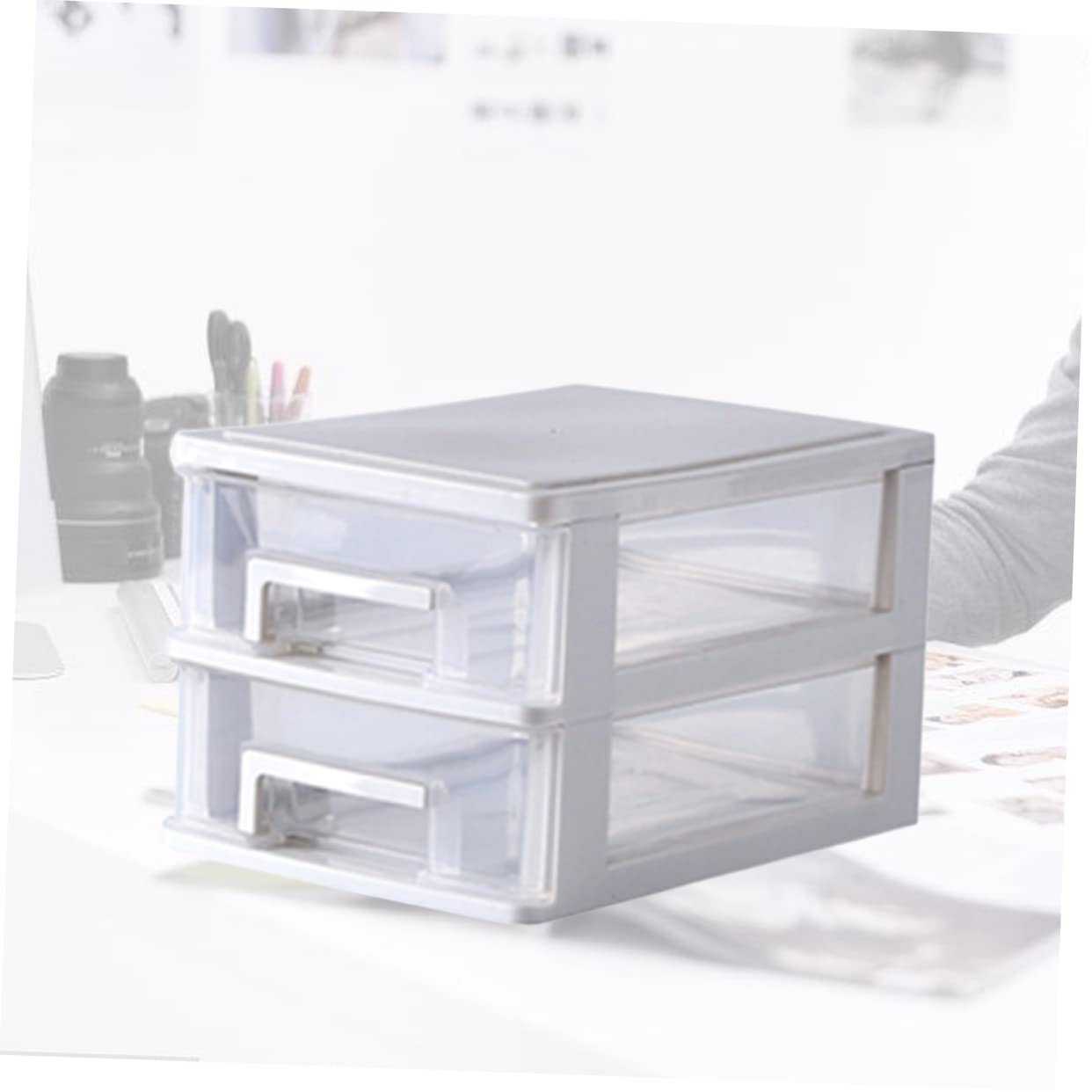 POPETPOP Cassettiera in Plastica Trasparente a Due Strati in Pp Cassetti Organizer da Scrivania Bianco Salvaspazio per Bagno e Ufficio