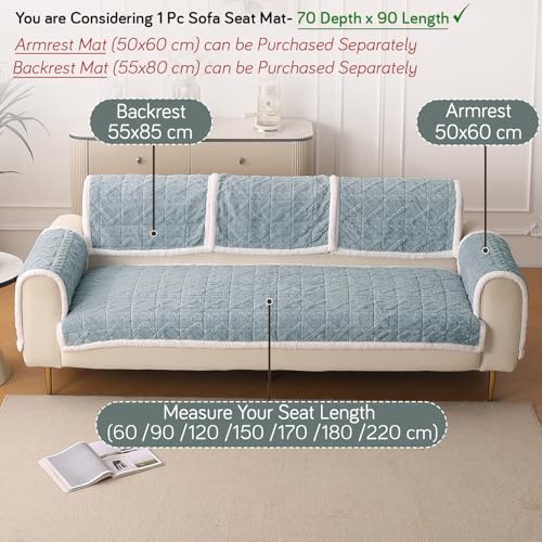 Image of HOKIPO 'Italian Caelora' Luxury Jacquard Plush Sofa Cover Mat | Make Your Own Sofa Cover Set, Mat Length 70(D) x 90(L) cm, Powder Blue (AR-5955-BL)