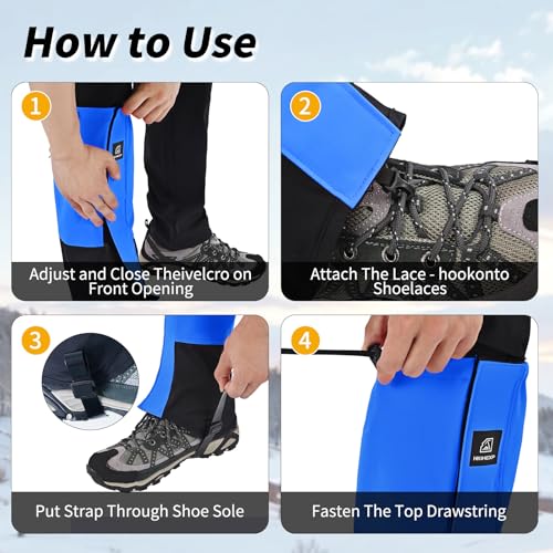 HIGH EXPERIENCE Leg Gaiters 100% Waterproof Adjustable Shoe Snow Boot Guard Gators for Hiking Shoe Cover Hunting Snowshoeing Climbing Walking for Women Men (Blue) - Thumbnail 6